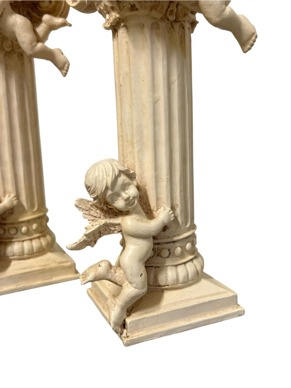 Vintage Resin Cherub Column Pedestal Candle Holders Pair 8.5” Neo Baroque - Picture 4 of 7